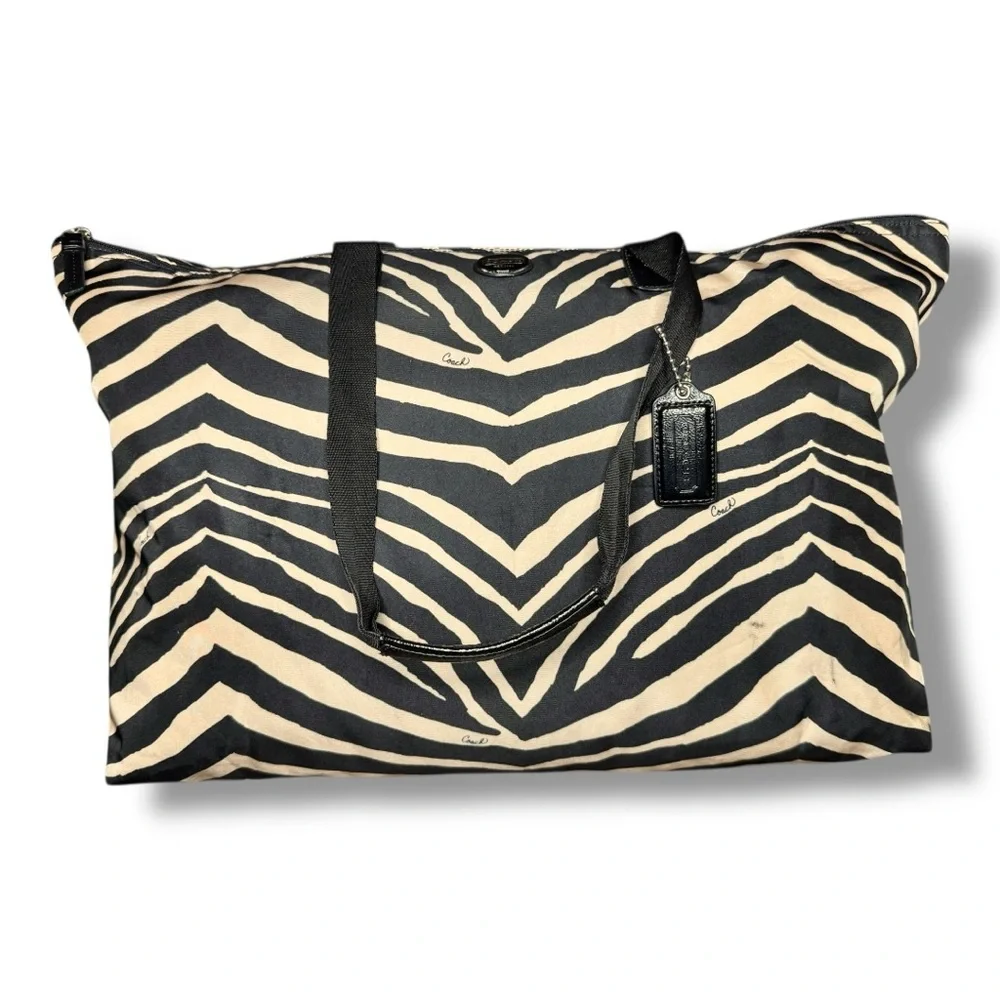 Coach Zebra Print Canvas Tote Bag in Black & Cream